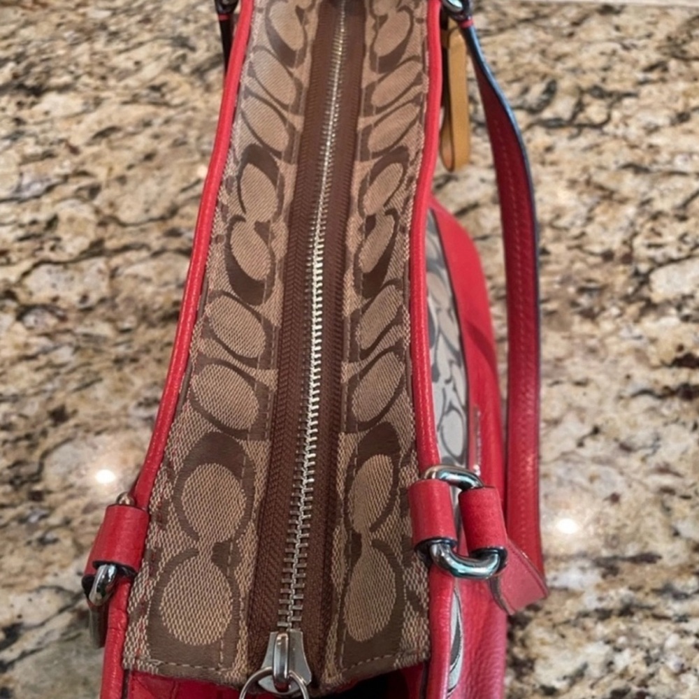 Coach Park Signature Carrie Tote Shoulder Bag Purse ~Vermilion~ EUC - Picture 8 of 10